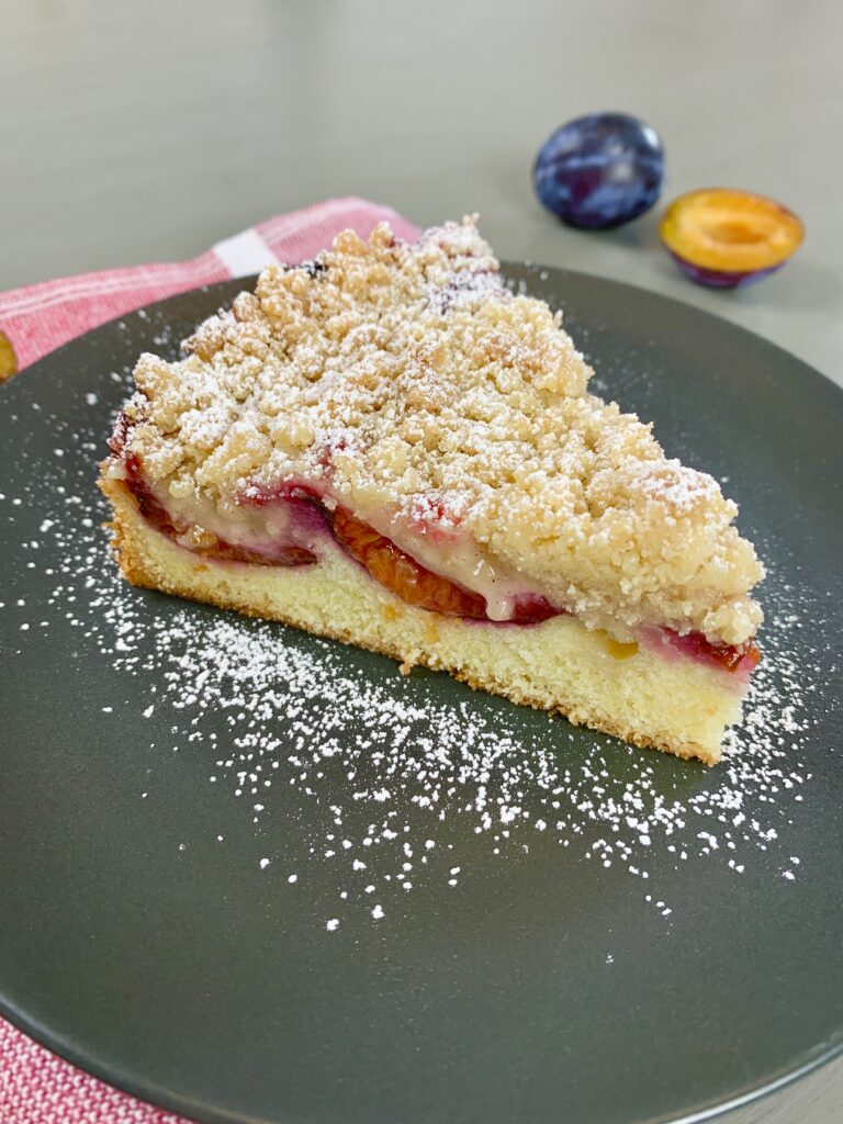 A slice of Oma's German Plum Cake