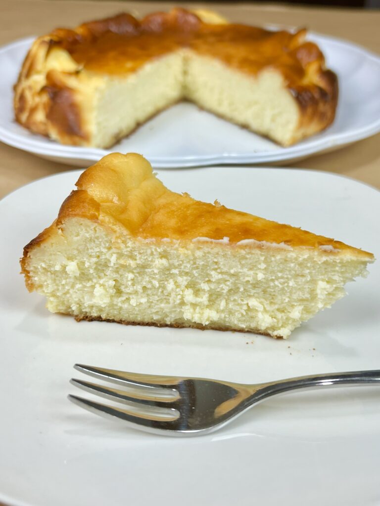 A slice of Basque cheesecake