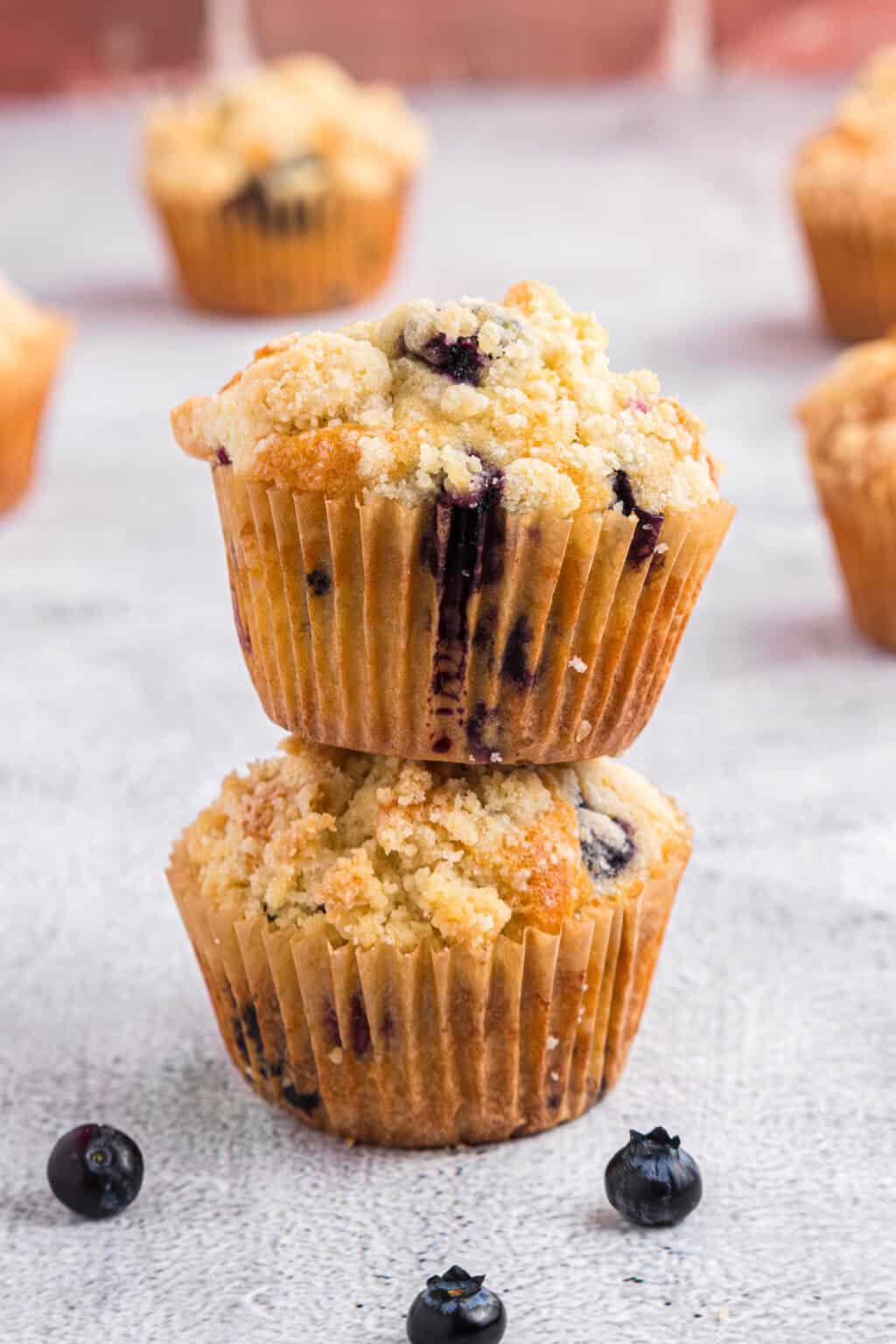 2 Blueberry Muffins stacked on top of each other