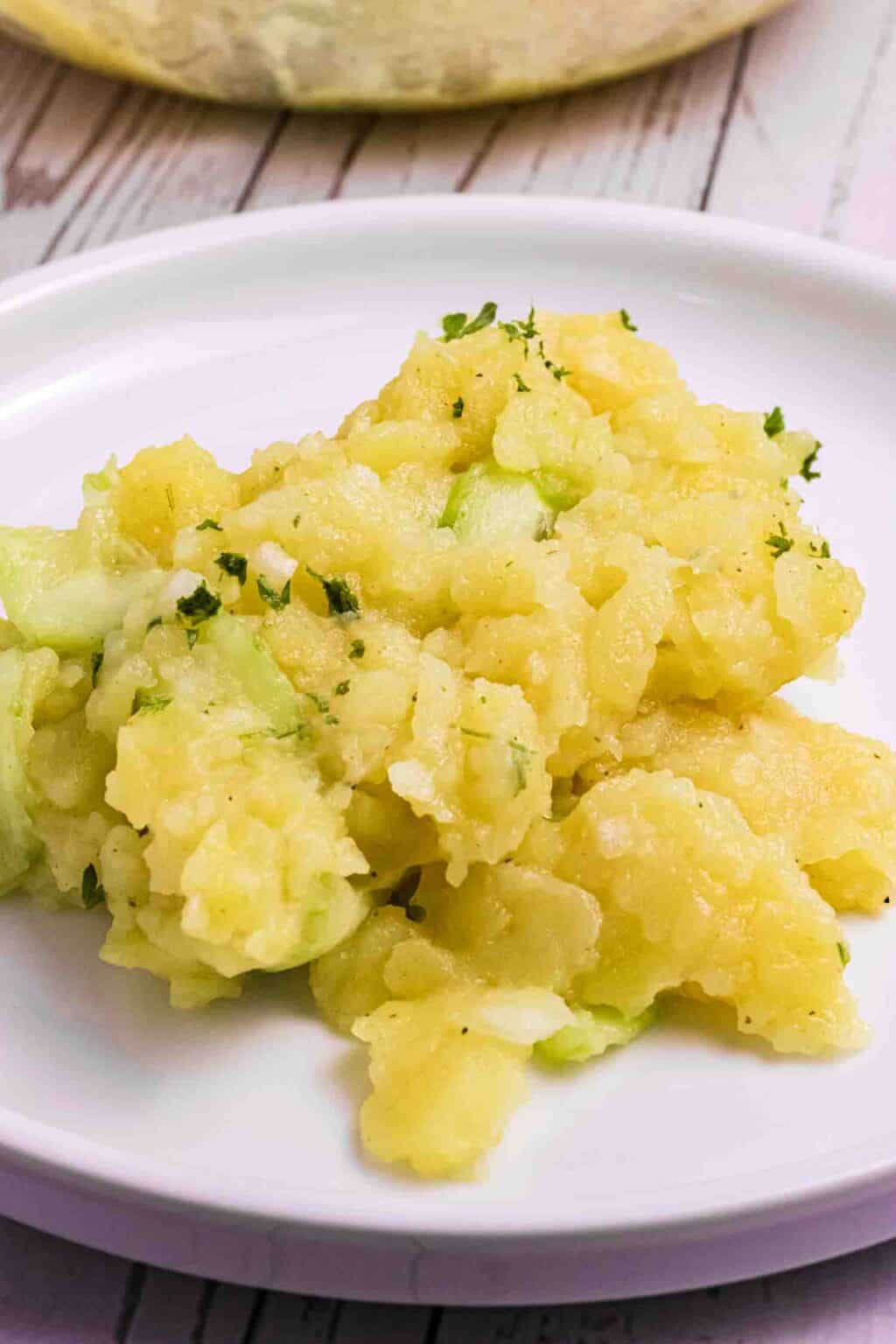 German potato salad on a white plate
