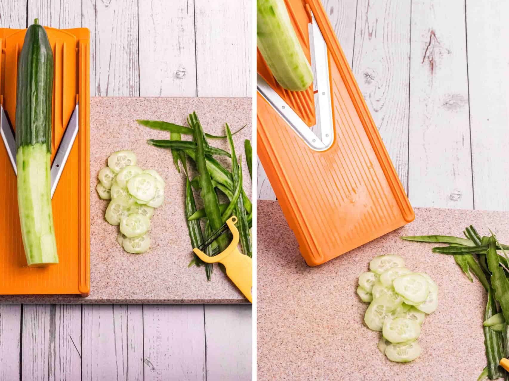 collage of how to slice the english cucumber