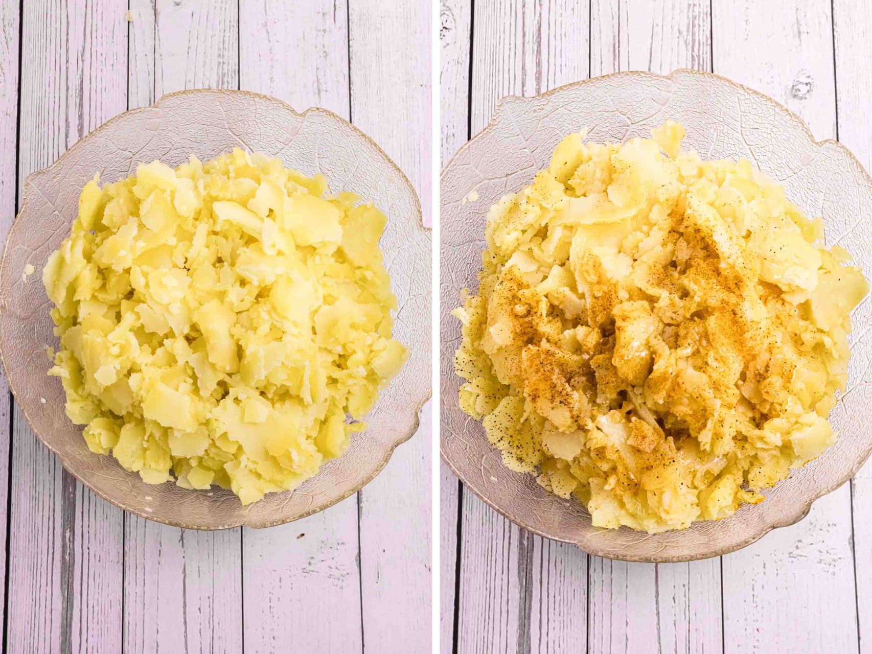 sliced German potato salad in a bowl and sprinkled seasoning over it