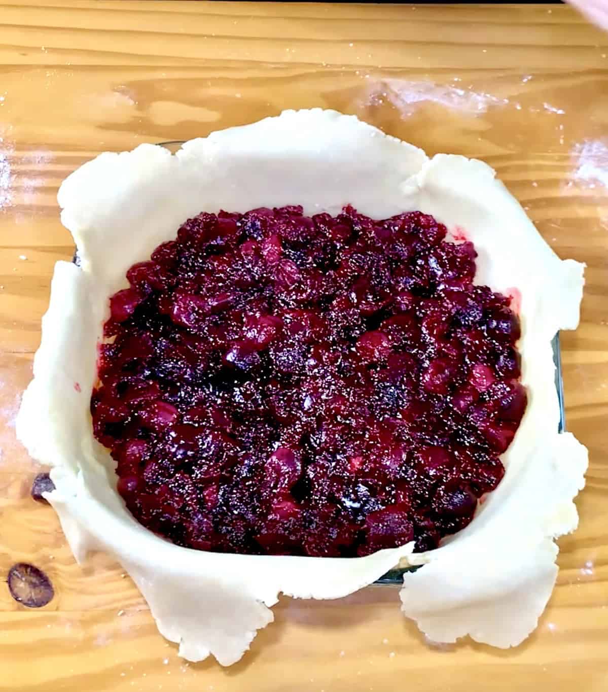 cherry pie filling used for cherry pie. Crust is filled with cherry pie filling.