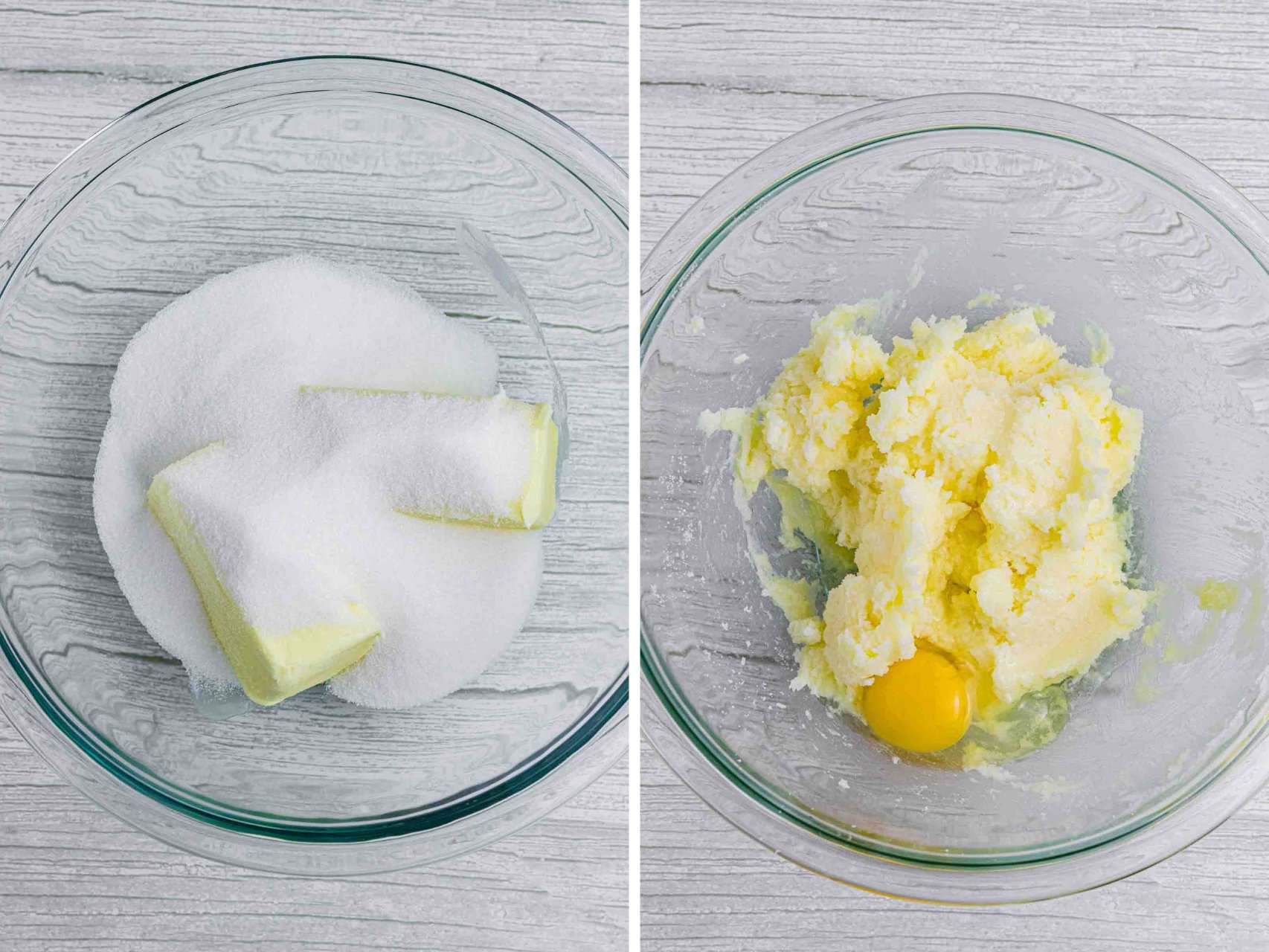 side by side butter and sugar mix