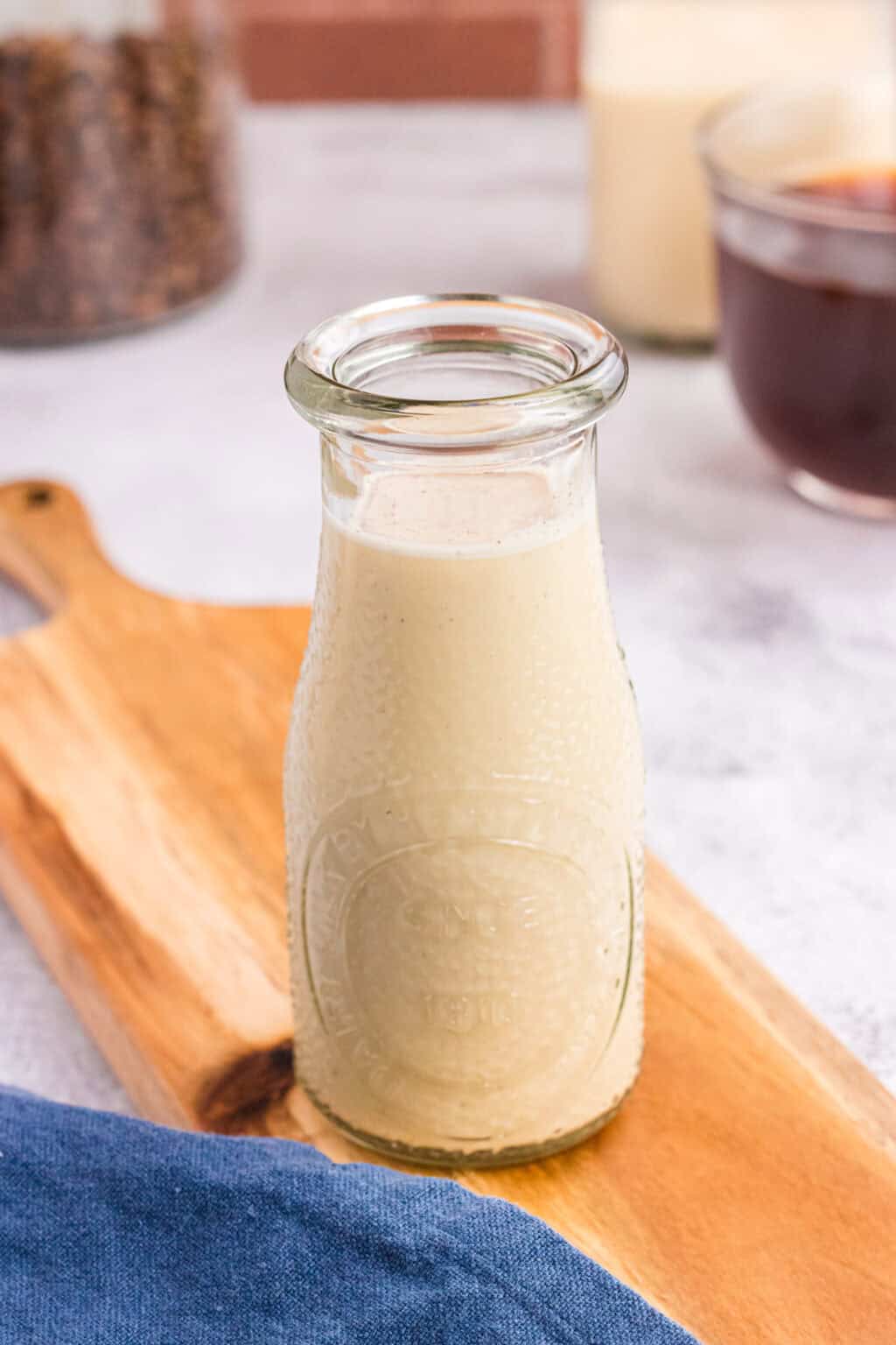 Small creamer glass bottle with amaretto cream
