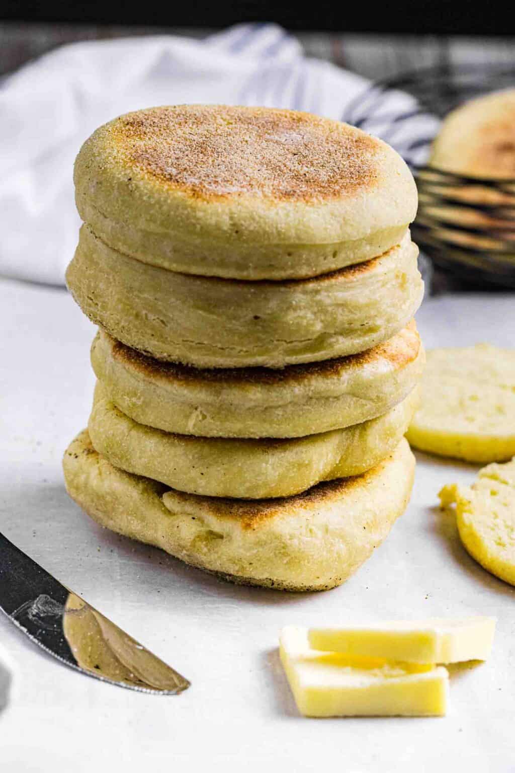 5 English Muffins stacked on top of each other