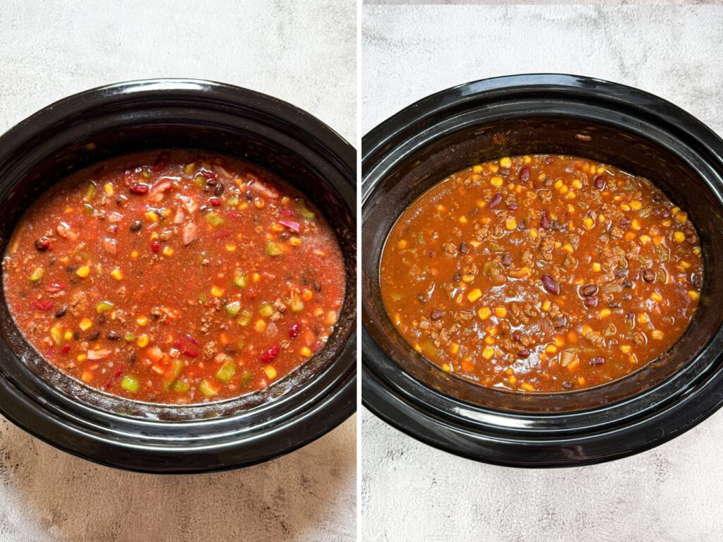 pre-cooked and cooked crockpot chili