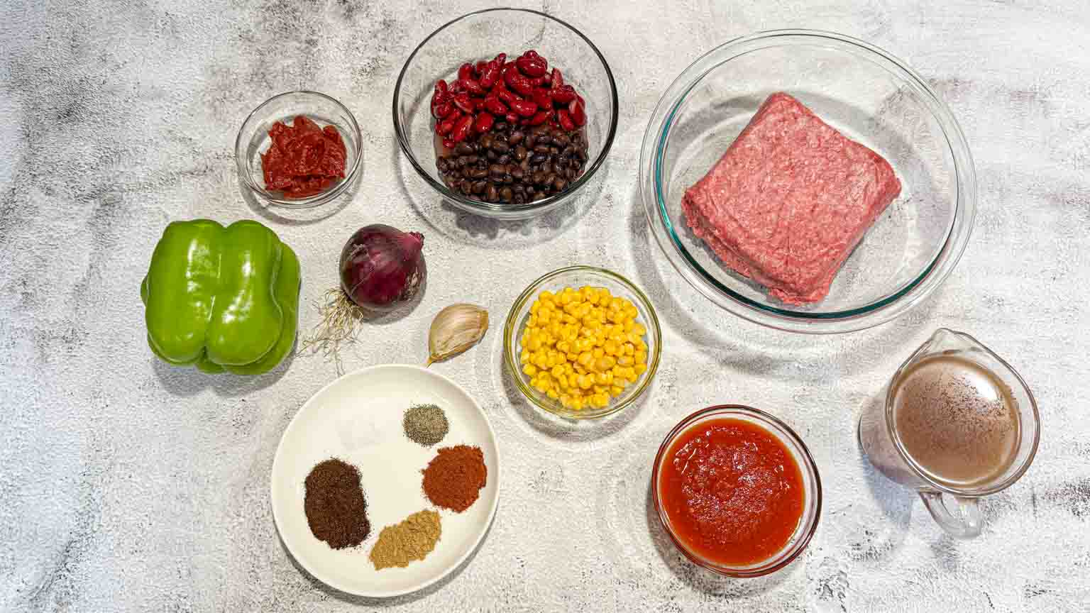 All Ingredients needed for crockpot chili