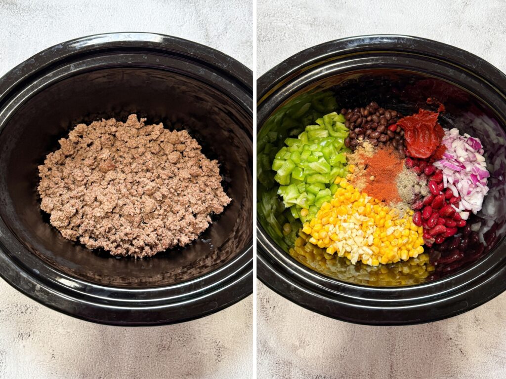 prep steps of crockpot chili
