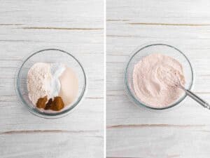 side by side collage of dry ingredients for pumpkin bread