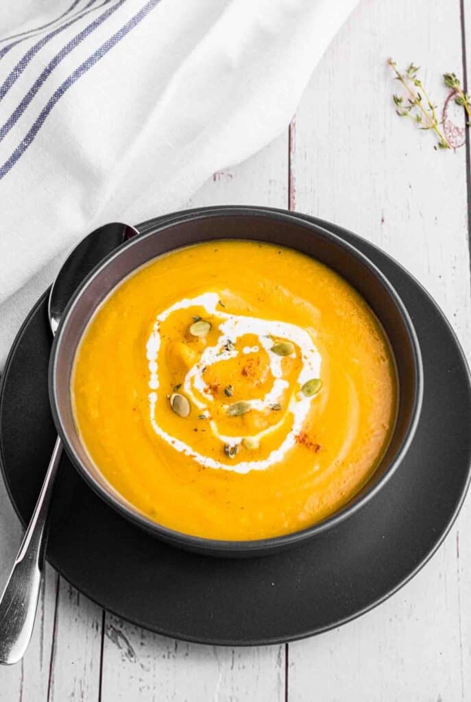 Single bowl of butternut squash soup