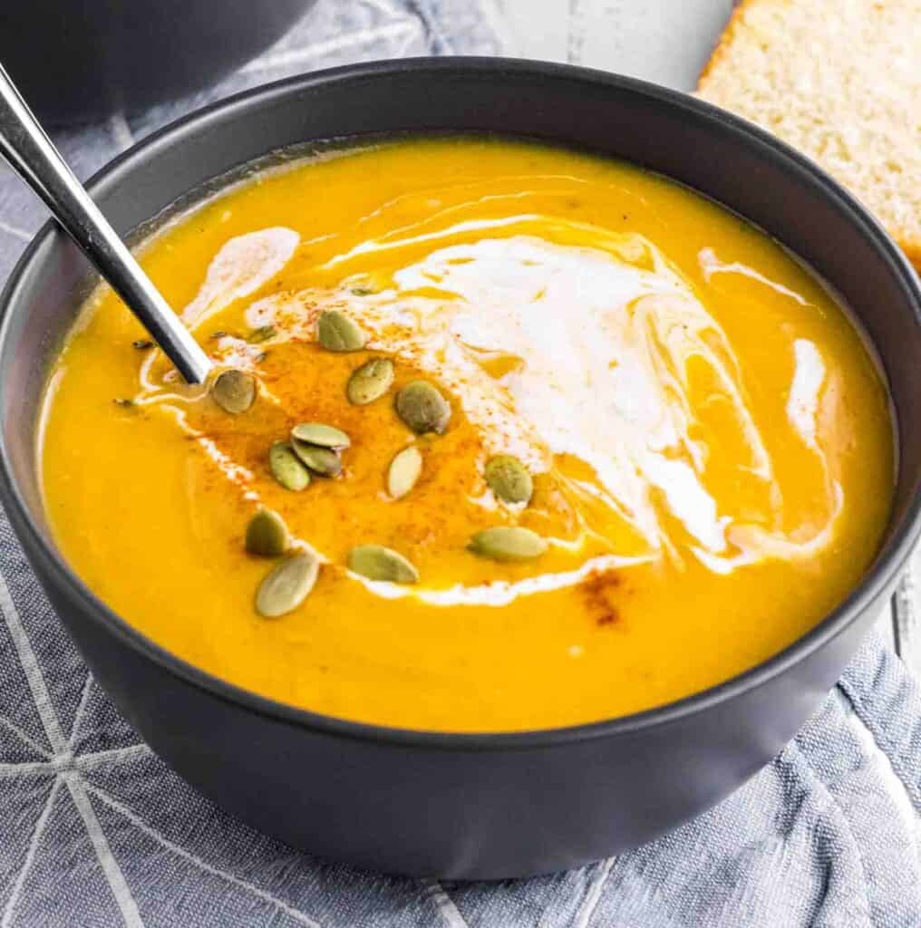 A bowl of roasted butternut squash soup