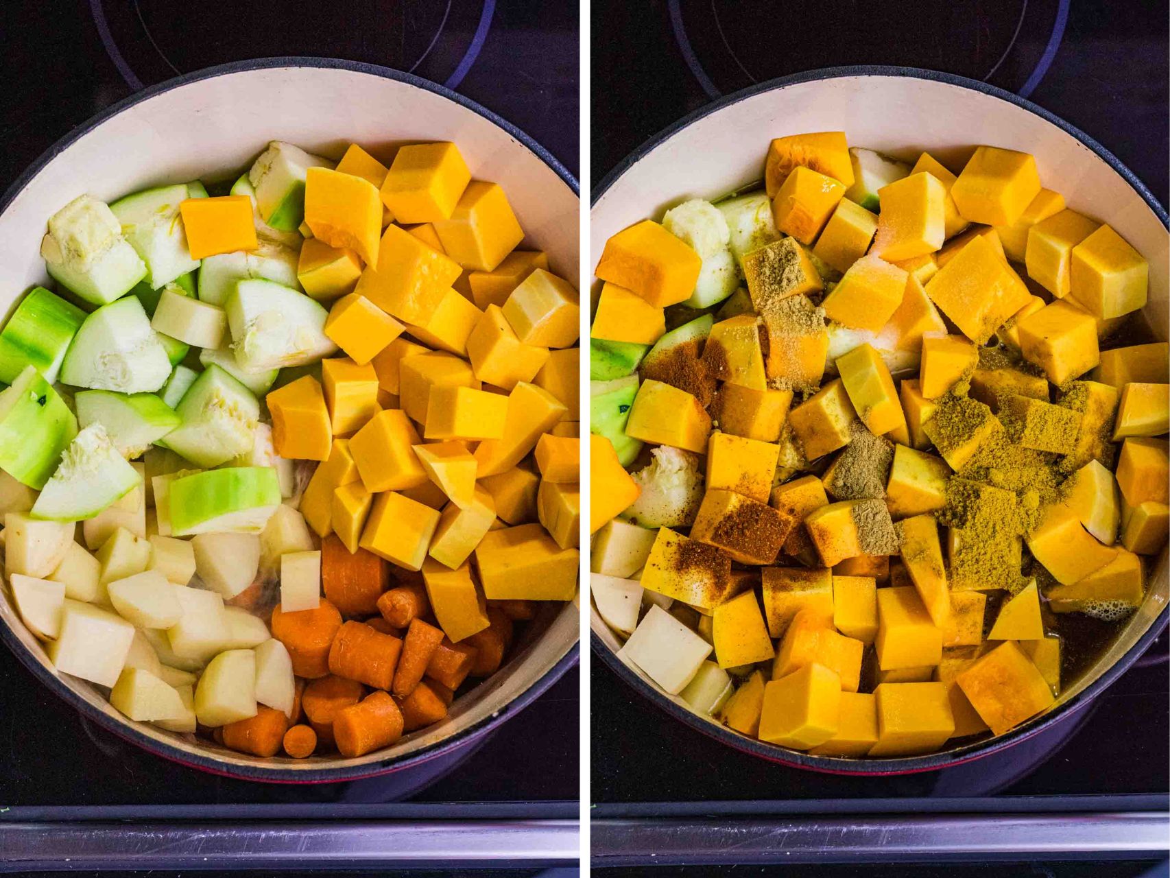 chopped veggies for butternut squash soup
