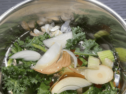 Ingredients in a pot for homemade Chicken Broth