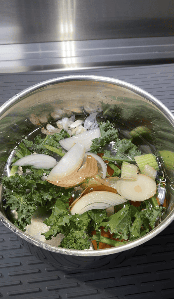 Ingredients in a pot for homemade Chicken Broth