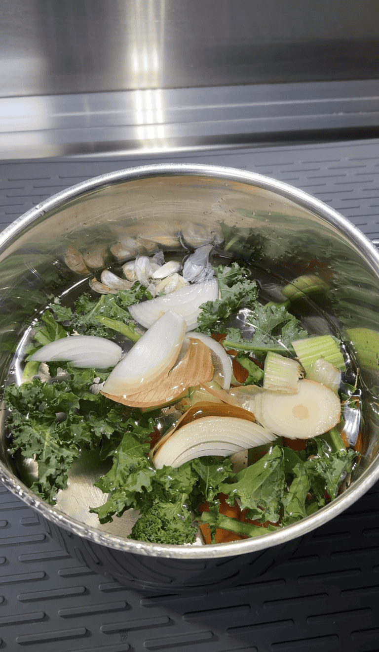 Ingredients in a pot for homemade Chicken Broth
