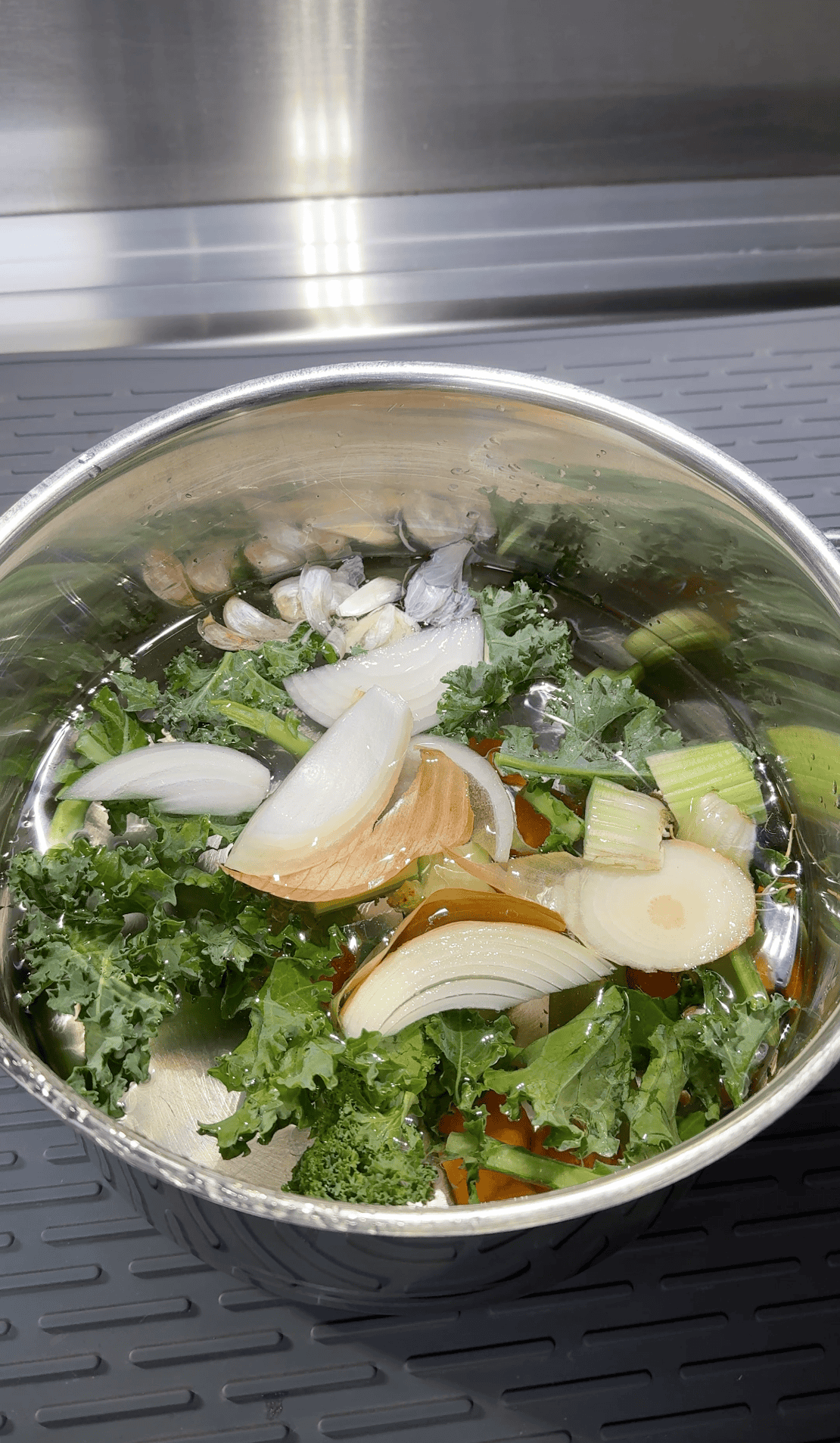Ingredients in a pot for homemade Chicken Broth