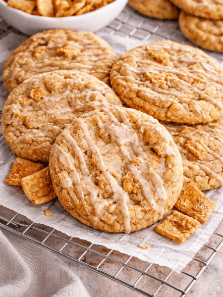 Cinnamon Toast Crunch cookies topped with cinnamon glaze