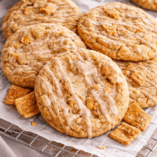 Cinnamon Toast Crunch cookies topped with cinnamon glaze