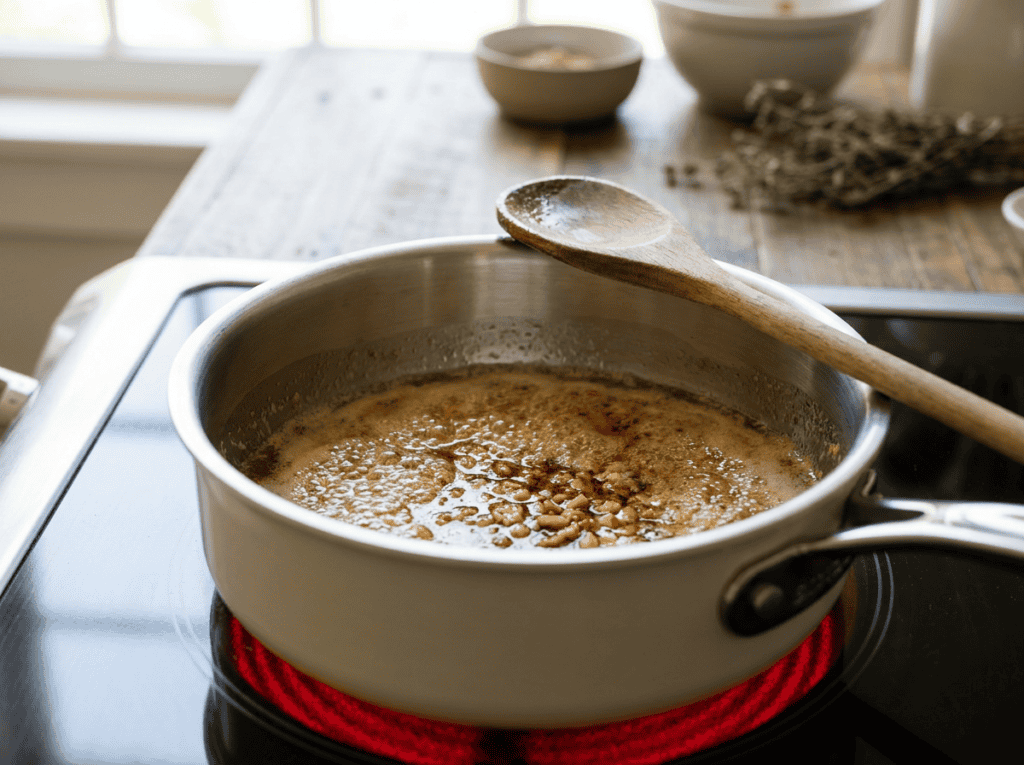 pan with browned butter on the stove