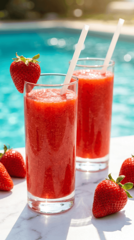 strawberry adquiri on the pool