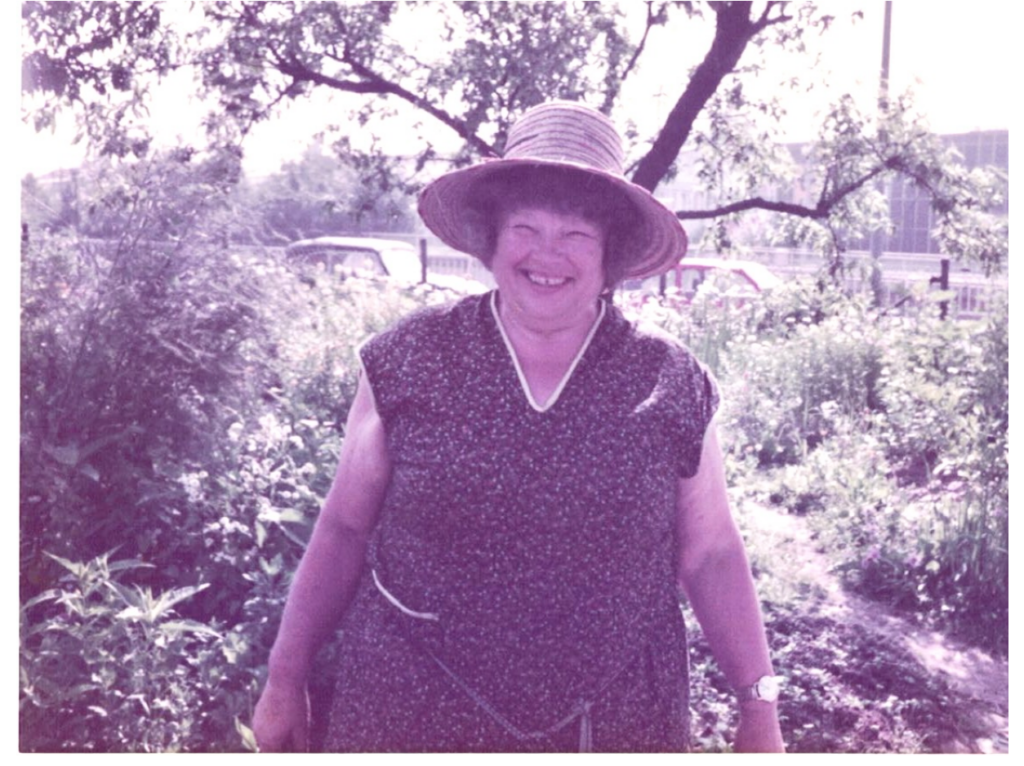 Oma Berta in her garden in Stuttgart Germany
