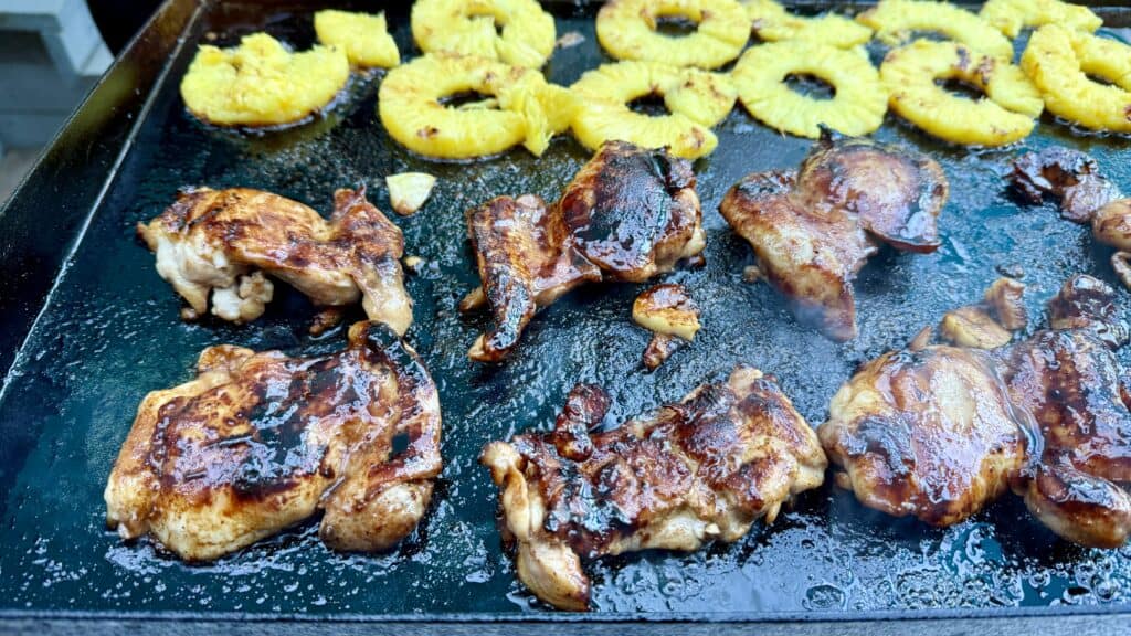 sizzling chicken teriyaki chicken on the griddle