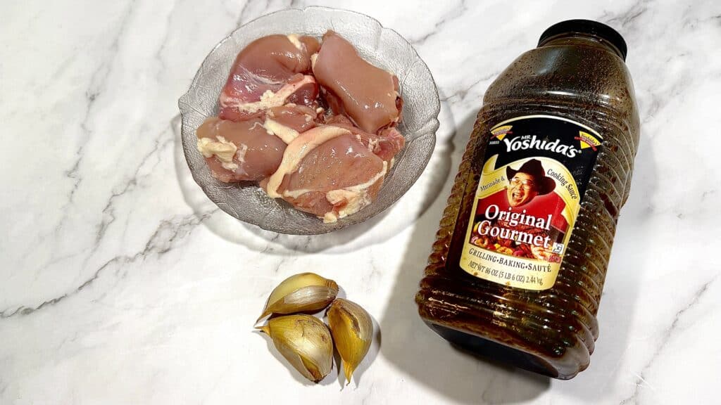 Ingredients for Chicken Teriyaki on the griddle