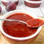 Freshly made Plum Freezer Jam in a bowl
