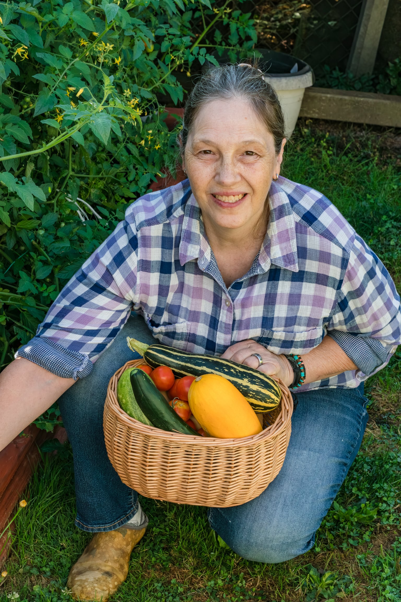Debbie in her vegetable garden
