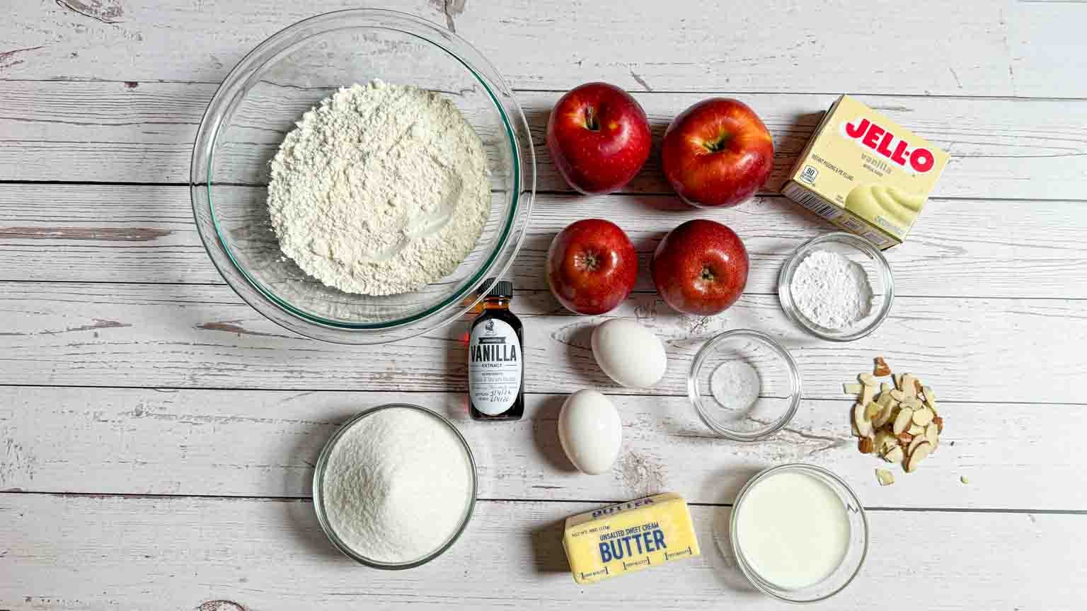 Complete ingredients for German Apple Cake