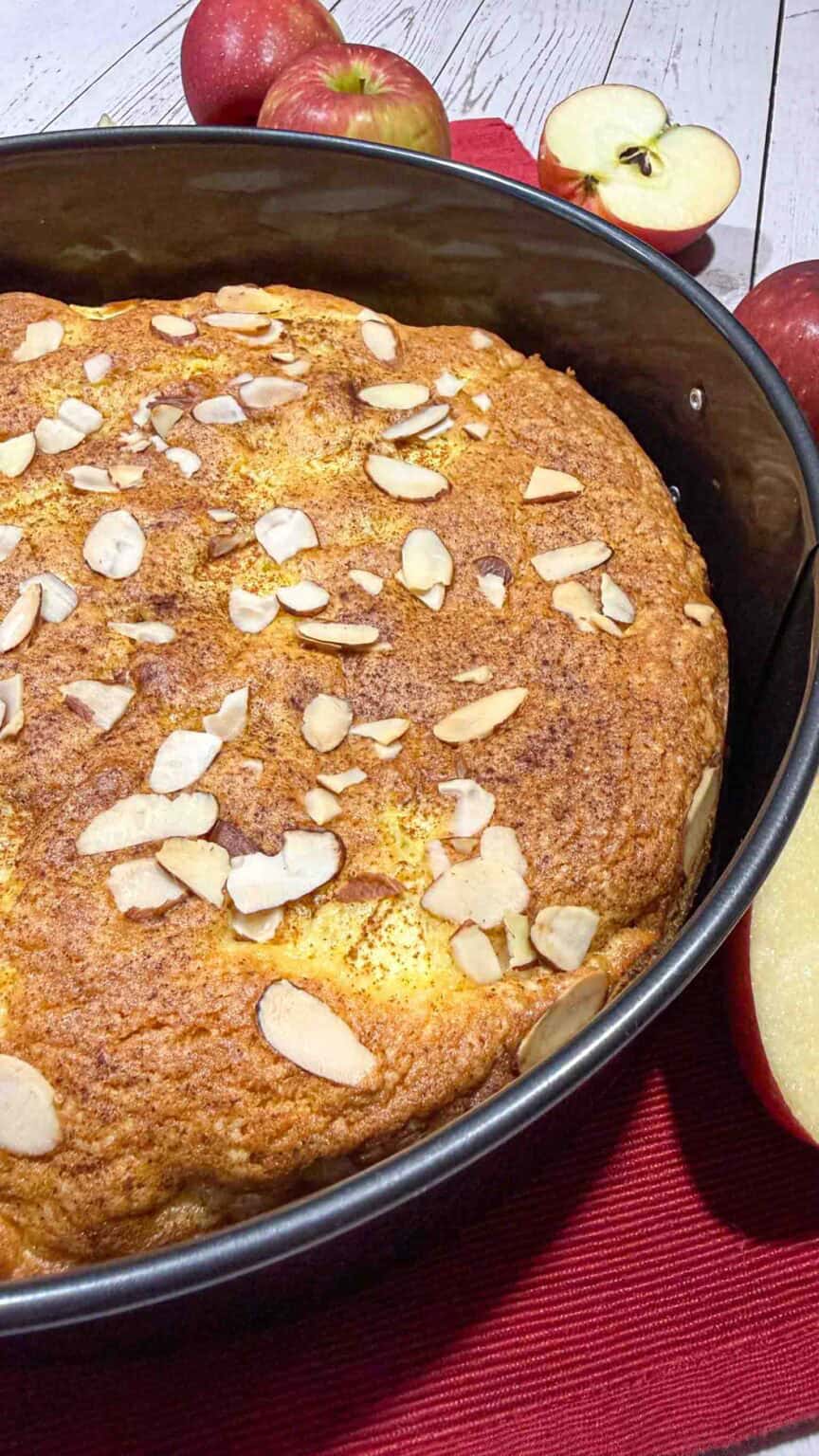 finished german apple cake with almond topping