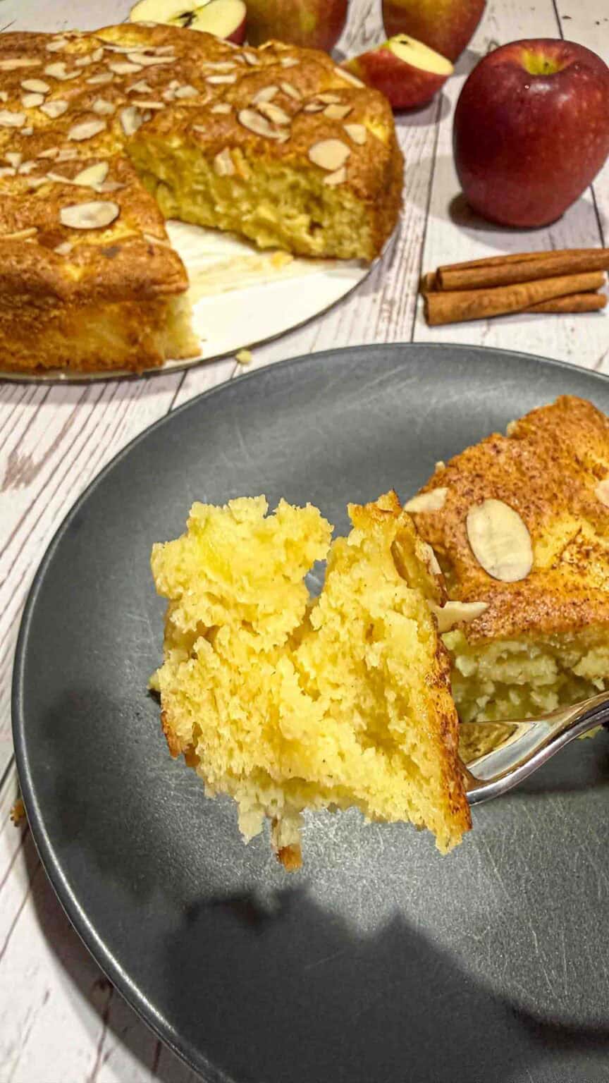A bite of the German Apple Cake on a fork