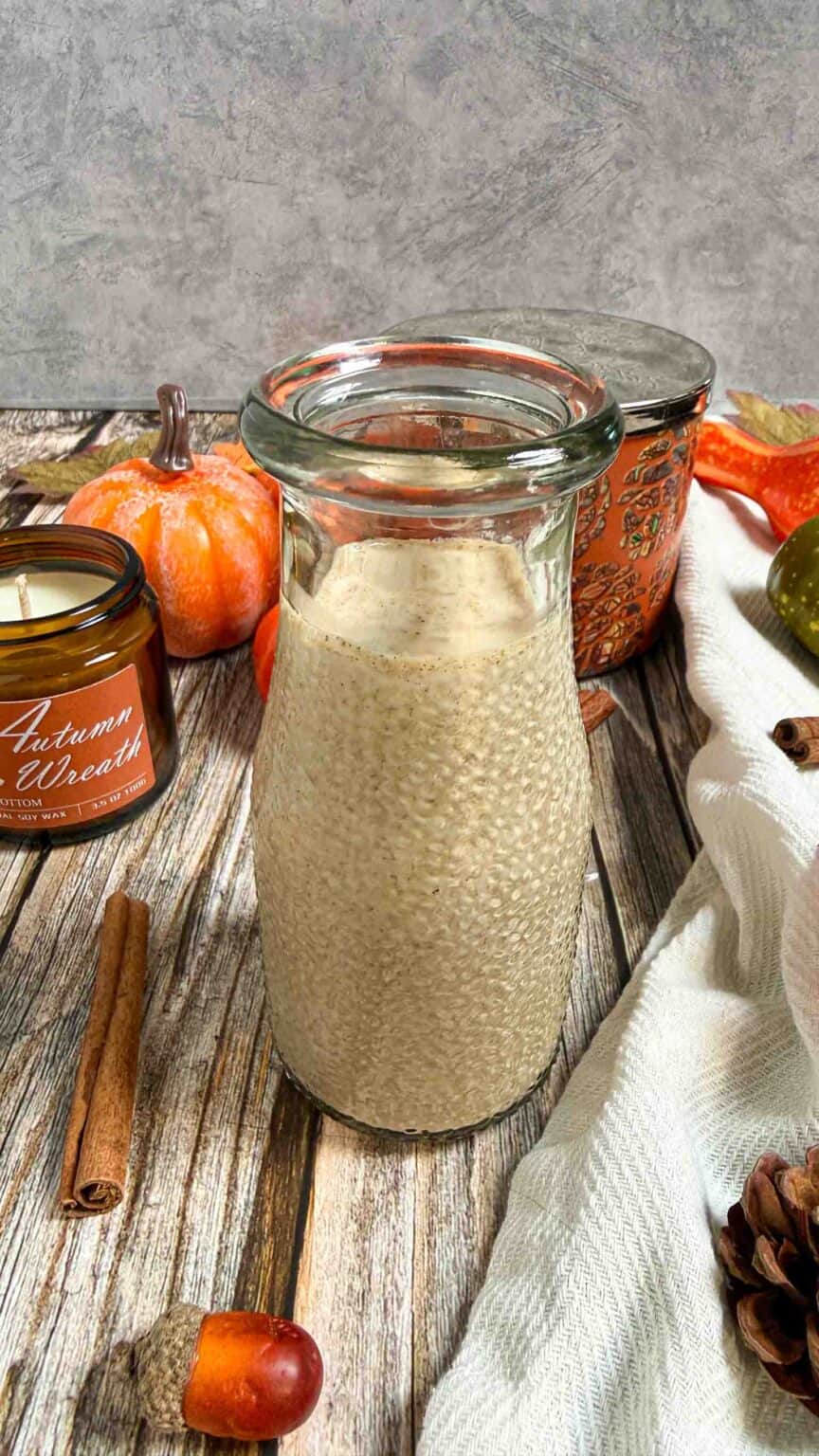 finished pumpkin spice creamer in a glass bottle