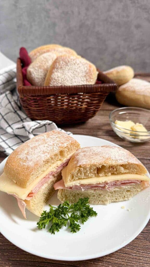 ciabatta bread rolls with ham and cheese